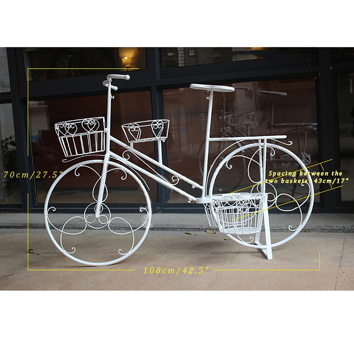 yerealye Metal Bicycle Plant Stand, Outdoor/indoor Decorative Flower Rack Bike Shape Planter Flower Holder with 4 Baskets for Patio, Garden, Balcony, Yard, Home Decor Ornament(108x70cm(42x27), Gold)