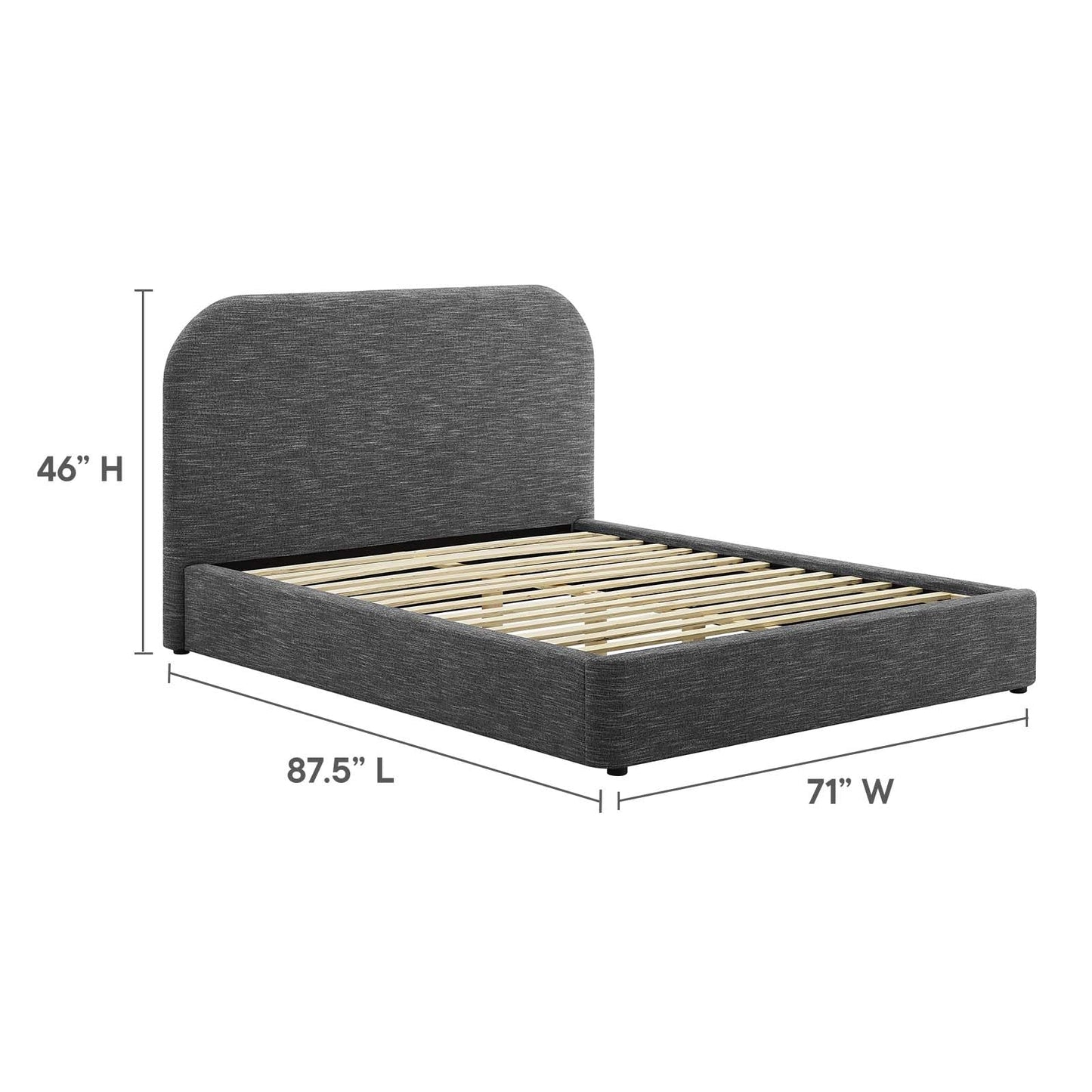 Modway Keynote Modern Queen Bed Frame with Curve Shaped Headboard in Heathered Weave Slate, Woven Heathered Fabric Upholstery, Queen Size Platform Bed, Soft Cloud Bed Frame, No Box Spring Needed