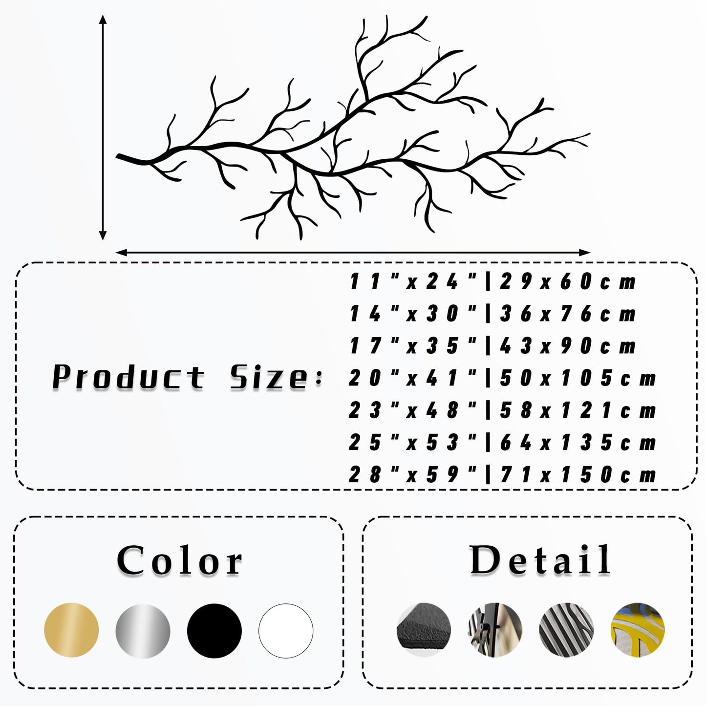 LARNT Metal Tree Branch Wall Art, Modern Nature Inspired Wall Decor, Tree Branch Wall Decor, Nature Sculpture, Nature Room Decor (Silver, 28"x59"|71x150cm)