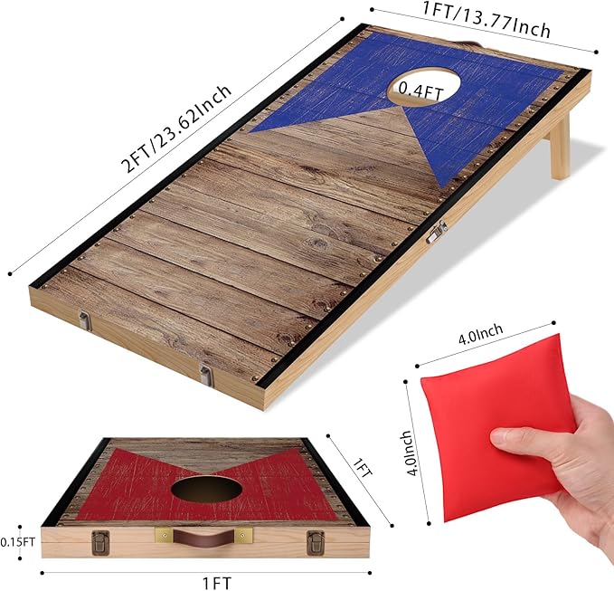 Portable Cornhole Board Set with Bean Bags 2 ft x 1 ft or 3 ft x2 ft or 10.16 * 5.04 Inch Foldable Corn Hole Games for Adults and Kids Indoor or Outdoor Corn Hole Toss Games Backyard Tarvel