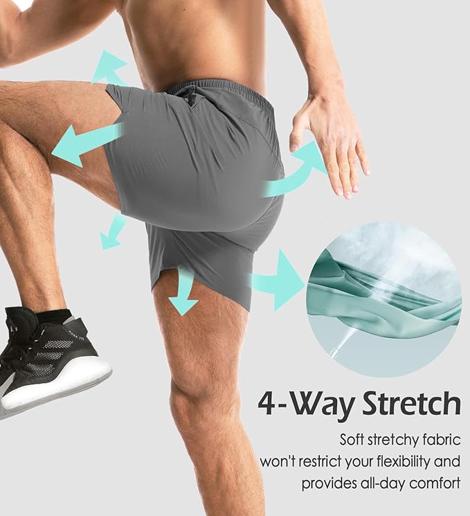 Aolesy Men's Gym Shorts Linerless & Liner - 5" Quick Dry Workout Running Shorts with Zip Pockets Sports Athletic Shorts