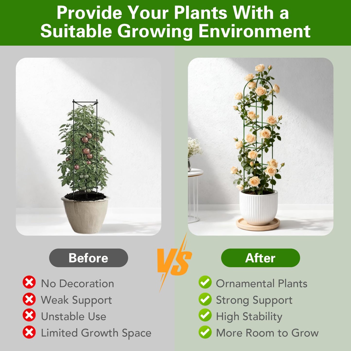 2 Pack Garden Obelisk Trellis for Climbing Plants, 72" Metal Rustproof Rose Trellis, Tower Potted Cages Plant Support for Flowers/Vegetables/Vines, Indoor Outdoor Garden Patio