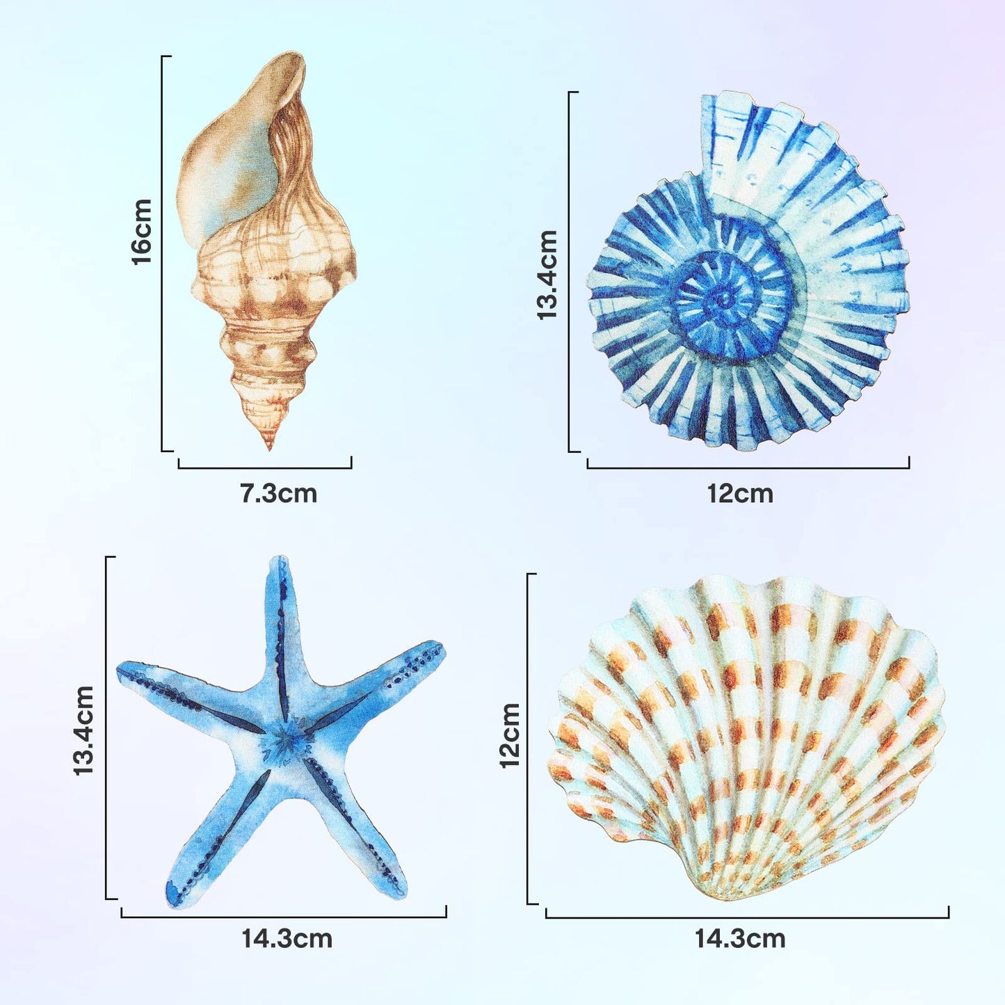Yookeer 4 Pcs Beach Wall Decor, Wooden Seashell Starfish Wall Decoration, Ocean Coastal Nautical Decorative Art, Rustic Seaside Theme Art for Bathroom Living Room Bedroom Summer Home Decor Gift(Small)