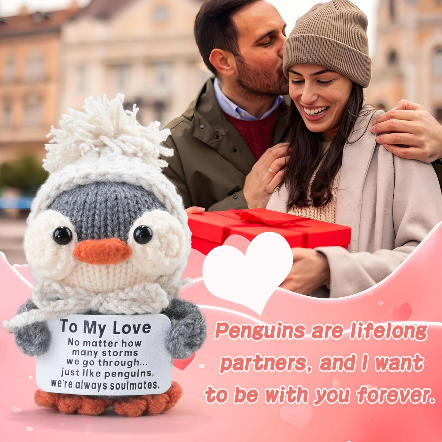 YBSUCLD Handmade Crochet Penguin Gift Set for Boyfriend Girlfriend, Wife Husband, Beloved Lover & Couples - Romantic I Love You Present for Valentine's Day, Wedding Anniversary & Birthday