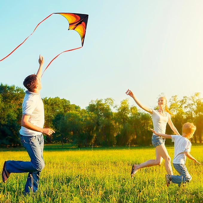 Red Large Delta Kite Flying Toys for Kids & Adults Easy to Fly，Kites Handle Line Outdoor Sports Kite Nylon Professional Wind Kites