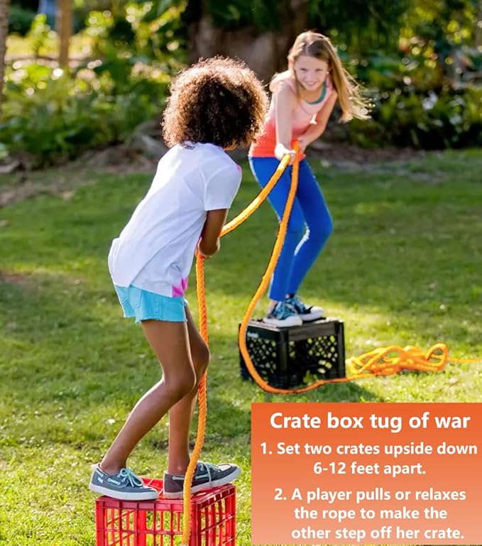 CWLAKON Tug of War Rope 40ft for Kids Adult, Outdoor Field Day Family Reunion Birthday Party Games, Orange, Includes 18 Medals, Storage Bag, Adjustable Center Flag