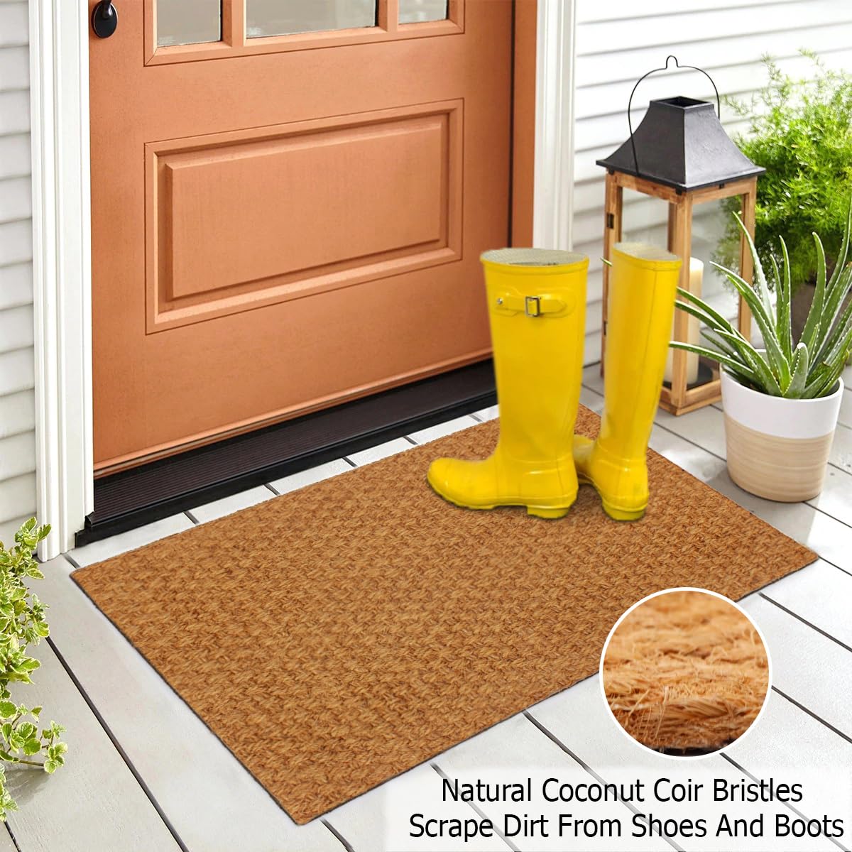 Woven Coir Doormat - Non Slip Heavy Duty Back Door Mat - Basketweave Dirt Trapping Welcome Mat - Easy Clean Durable Entryway Front Door High Traffic Indoor Outdoor Doormat - 17 x 30 - Natural