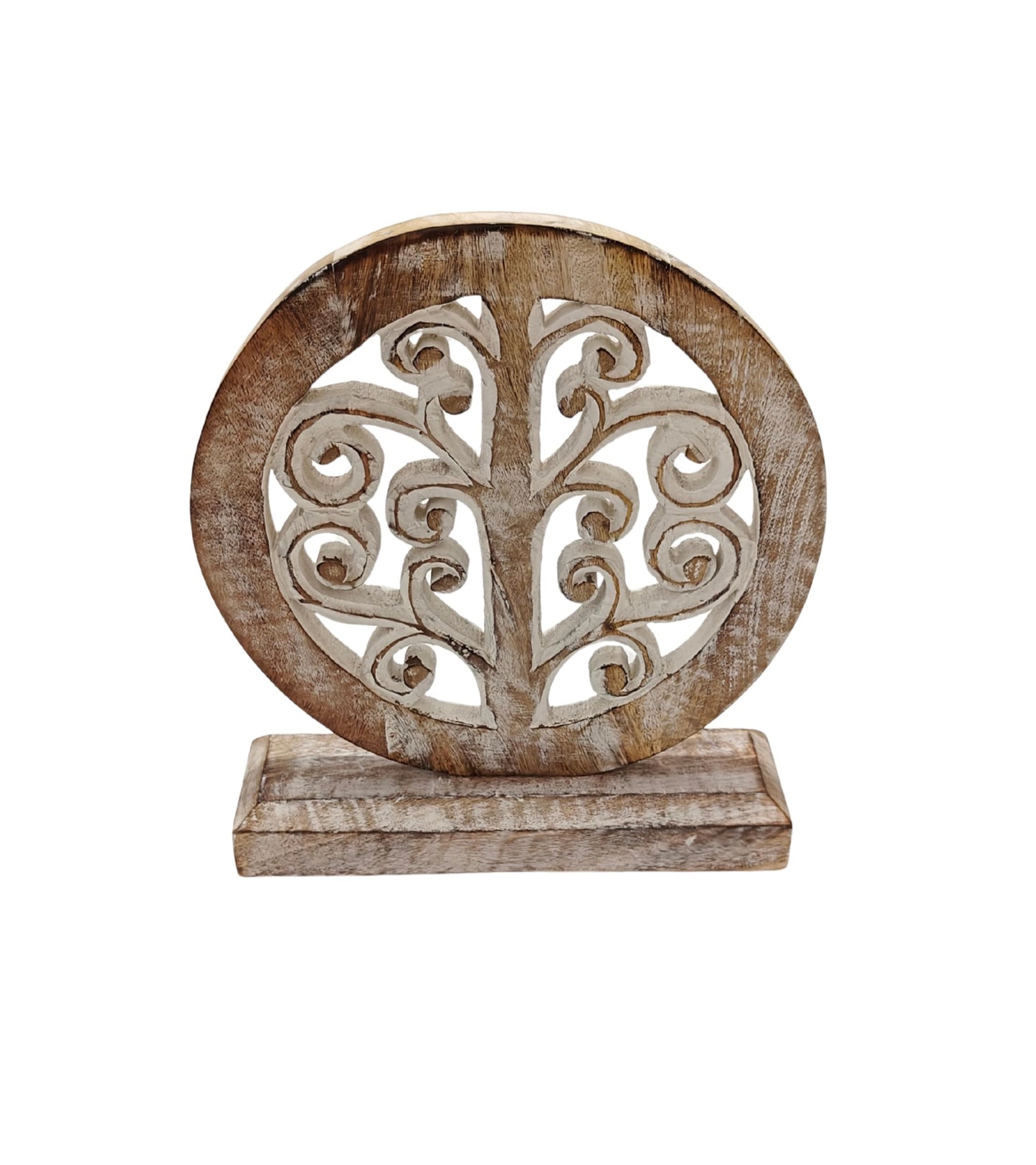 VANIYA CRAFTS® Handmade Wooden Tree of Life Sculpture – Carved Table Decor Statue for Home, Office, Bedroom, or Living Room | Gift Decoration (Antique White)