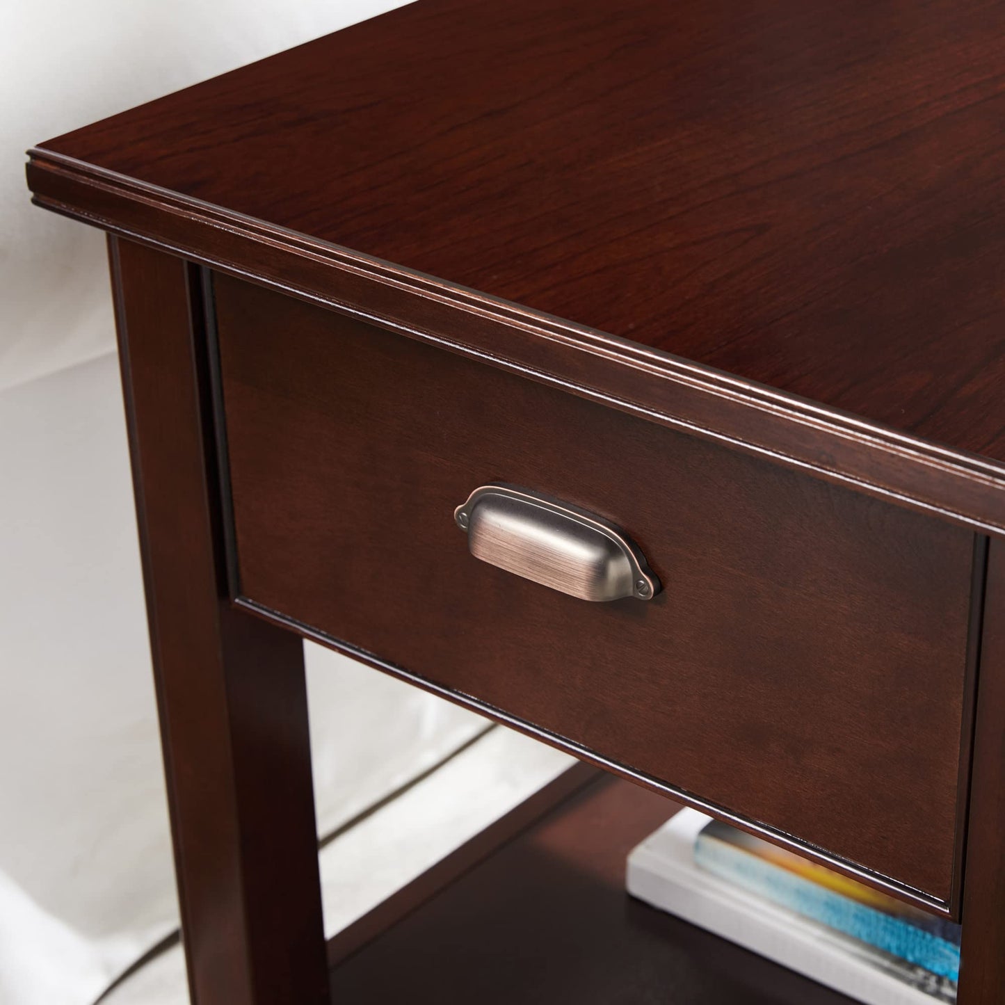 Leick Home Laurent Solid Wood Side Table with Hidden Compartment, Chocolate Cherry Brown, Perfect for Living Rooms, Bedrooms, and Offices, 10507-SC