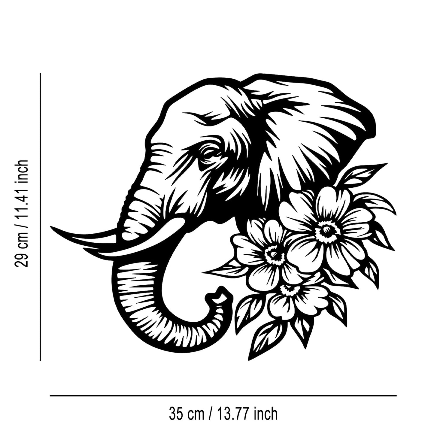 LIYOUYA Elephant Flower Metal Wall Decor - Rustic Farmhouse Room Decor Simple Black Wall Art Home Decor for Living Room, Bedroom, Dining Room, Garden, Courtyard (Black)