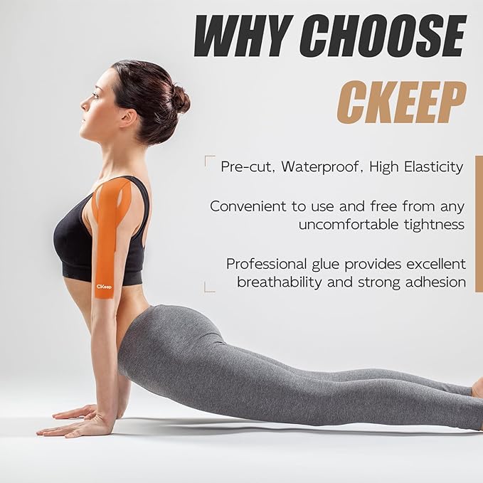 CKeep 4 Rolls Kinesiology Tape, Original Cotton Elastic Athletic Tape, 20 Precut 10" Strips Each, Orange, Ideal for Muscle Support & Injury Prevention