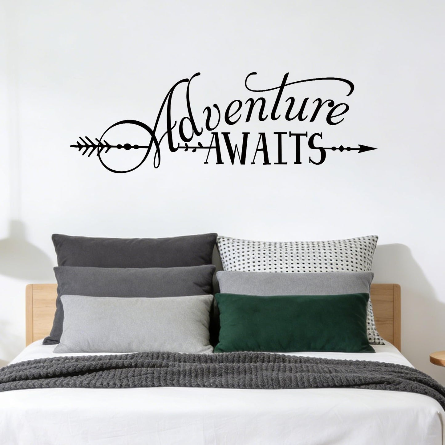 BATTOO Adventure Awaits Wall Decal Quote, Vinyl Lettering with Arrow, Adventure Quote Travel Wall Decal Sticker 22" W 7.5" H, Tribal Theme Room Decor, Black
