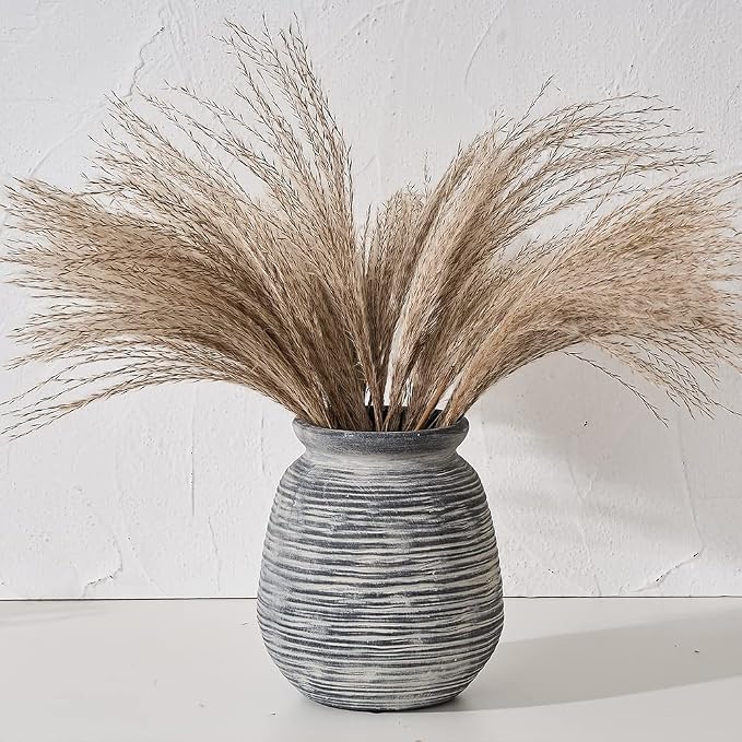 SIDUCAL Ceramic Rustic Farmhouse Flower Vase, Pottery Decorative Flower Vase for Home Decor, Table, Living Room Decoration, Shelf Decor, Mantel, 7.3 Inch, Black
