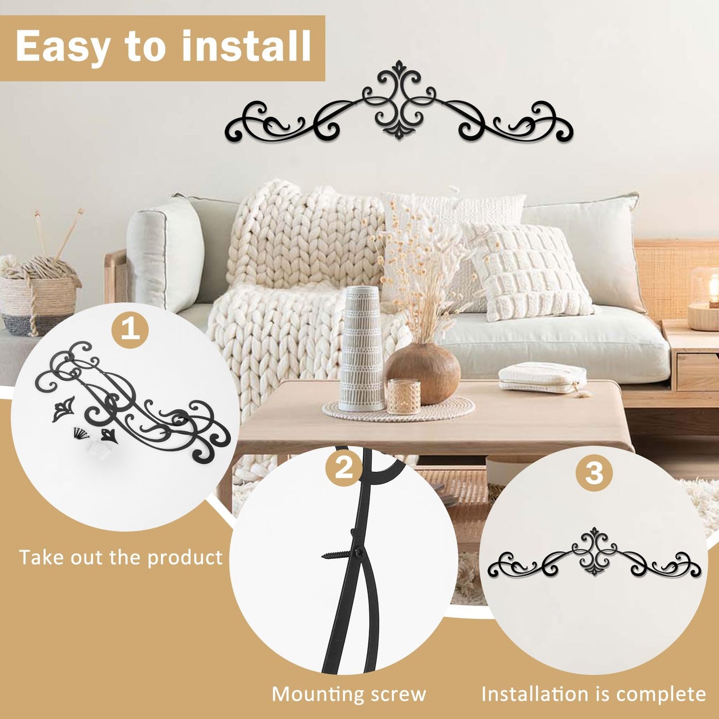 ShxTrade Metal Wall Art Decor, Metal wall hanging for Living Room, Dining Room, Bedroom, Kitchen, Bathroom, Office, Black 4-piece set