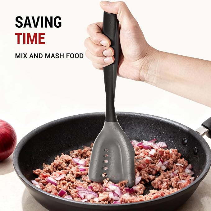2 Pack Mincing Spatula Meat Chopper, Hamburger Grinder, Premium Heat Resistant Smasher for Ground Beef, Potato Mix Tool, Meat & Poultry Tenderizers-Black