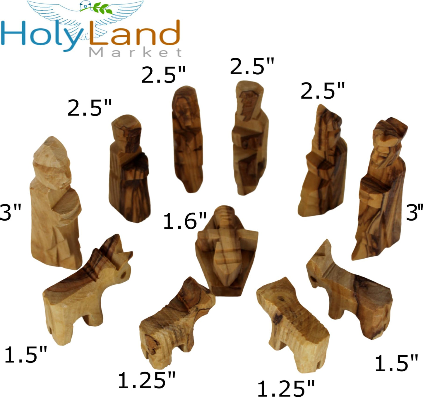 Holy Land Market Olive Wood Children's Nativity Scene - 12-Piece Indoor Wooden Nativity Set, Handmade in Bethlehem, with Pictorial Story Booklet & Authenticity Certificate, 3-Inch Figures