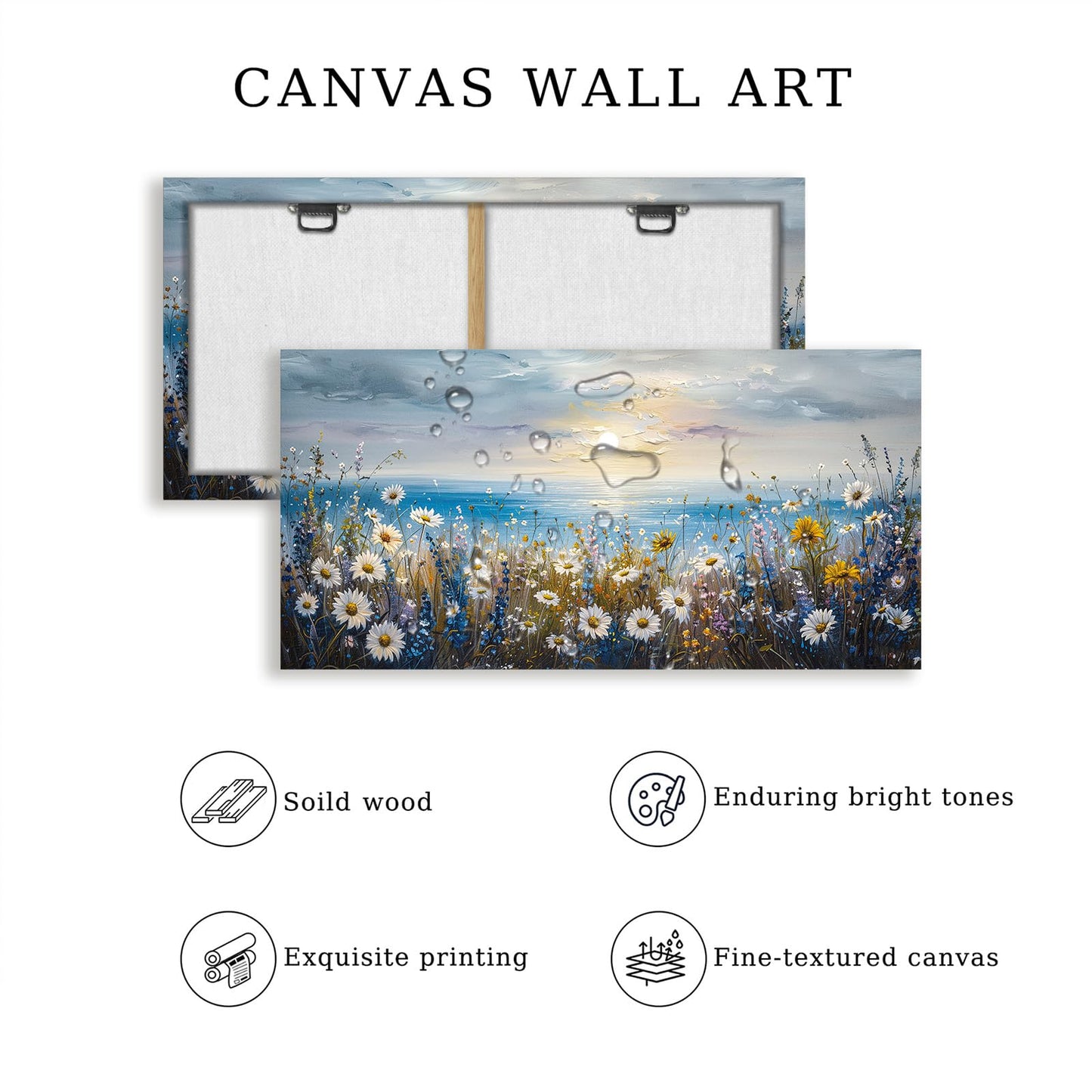 crmotu Coastal Daisy Flower Wall Art, Seaside Sunset Landscape Large Artwork, Beach Wildflower Rustic Pictures Canvas Prints, Seascape Blue Paintings Wall Decor Living Room Bedroom Kitchen 20X40 In