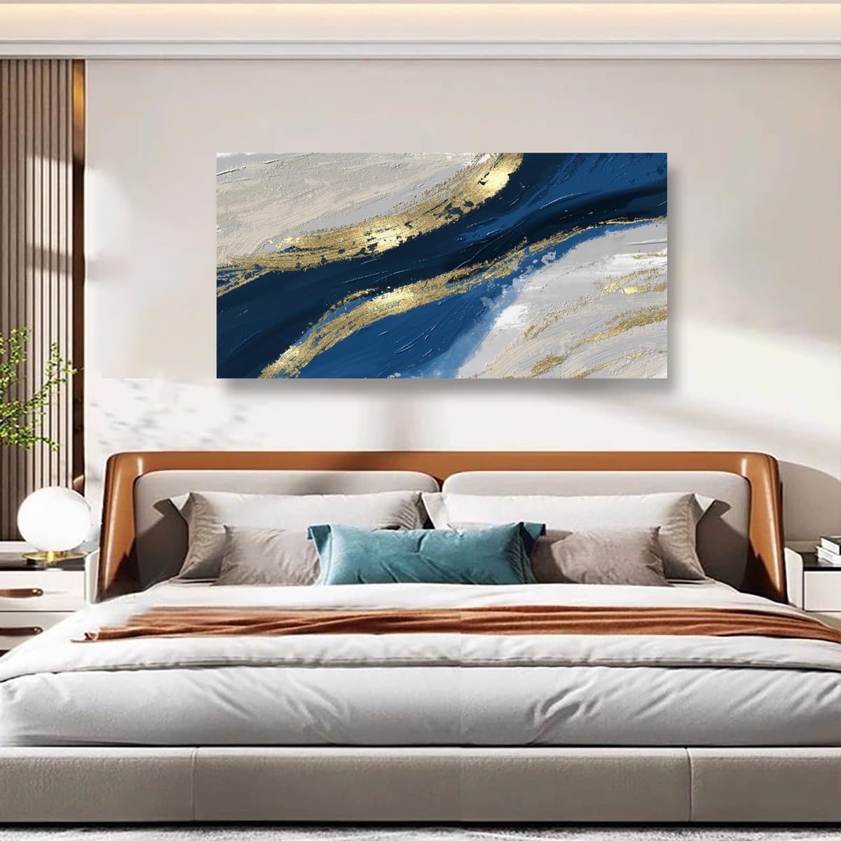 Abstract Canvas Wall Art for Living room Office Bedroom Golden Blue Wall Art Print Oil Paintings Modern Abstract River Texture Pictures Wall Decor Artwork Waterproof Ready to Hang - 20in * 40inch