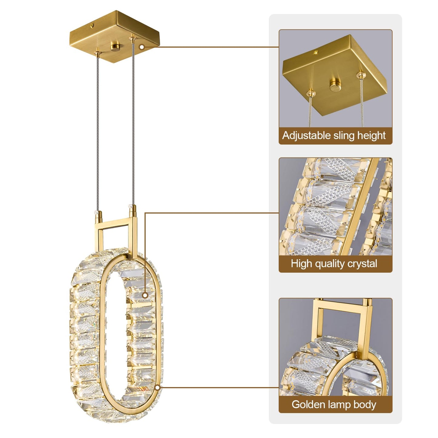 zhllmq Kitchen Island Mini Light Fixture Modern Led Crystal Pendant Light Gold Oval Chandelier for Dining Room Living Room Kitchen Bedroom Bar（1-Pack