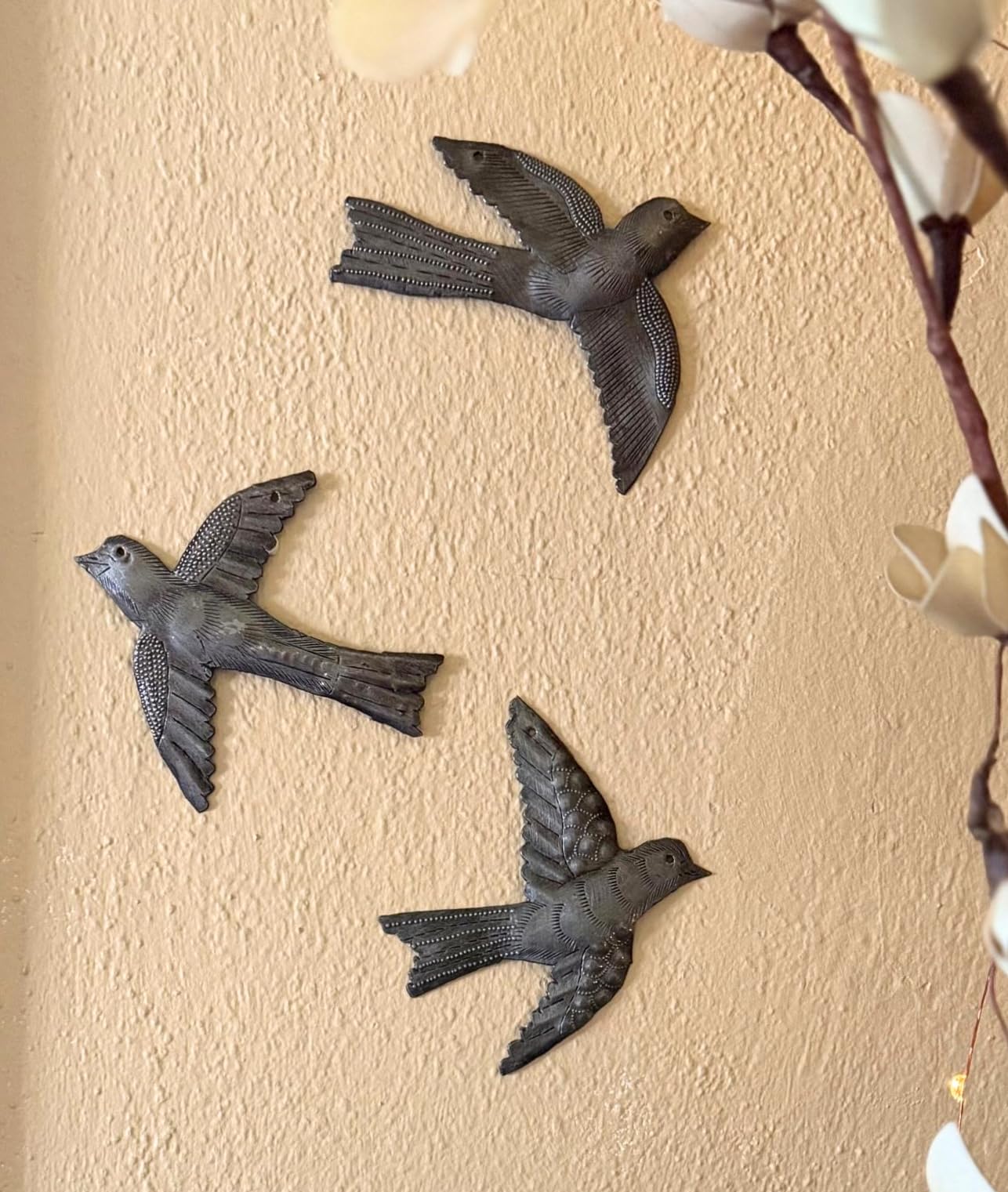 It's Cactus Set of 5 Small Birds Flying, Decorative Bird, Metal Wall Hanging Ornaments, Haitian Recycled Figurines, Nature Inspired 4 x 5 Inches