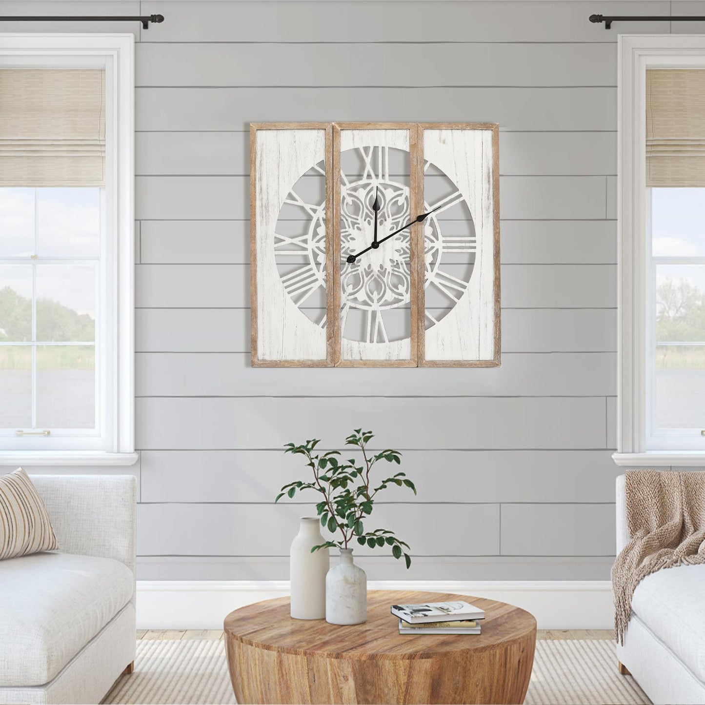 RiteSune Rustic Wooden Wall Clock, 30 inches, for Living Room, Bedroom, Dining Room, Kitchen, Entryway, Farmhouse