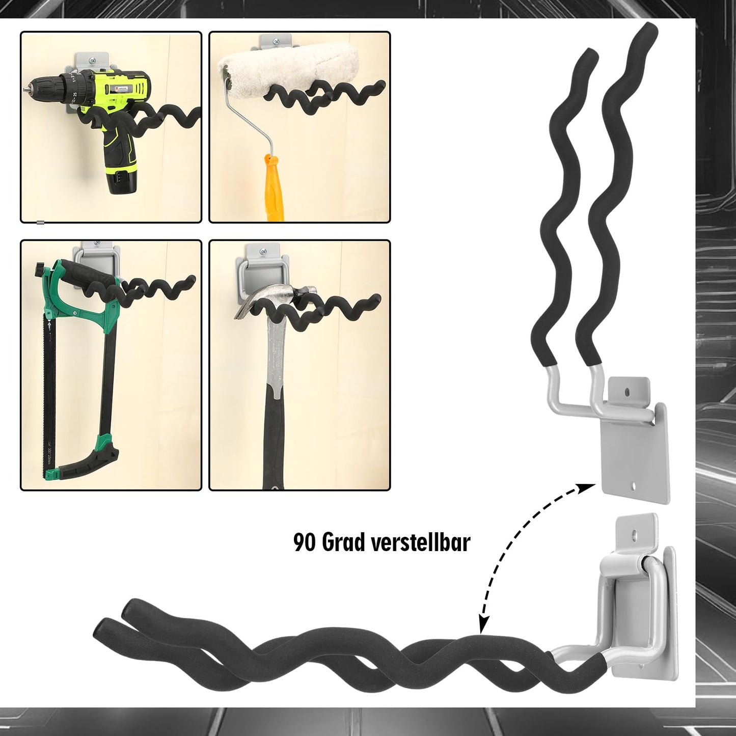 MorningRo 4 Pack Garage Hooks Heavy Duty 12" Ladder Hanger Wave Wall Mount Hanger Foldable Garage Storage Utility Hooks for Car Tires Ladder Shovels Chairs Power Tools Garden Tools Organization