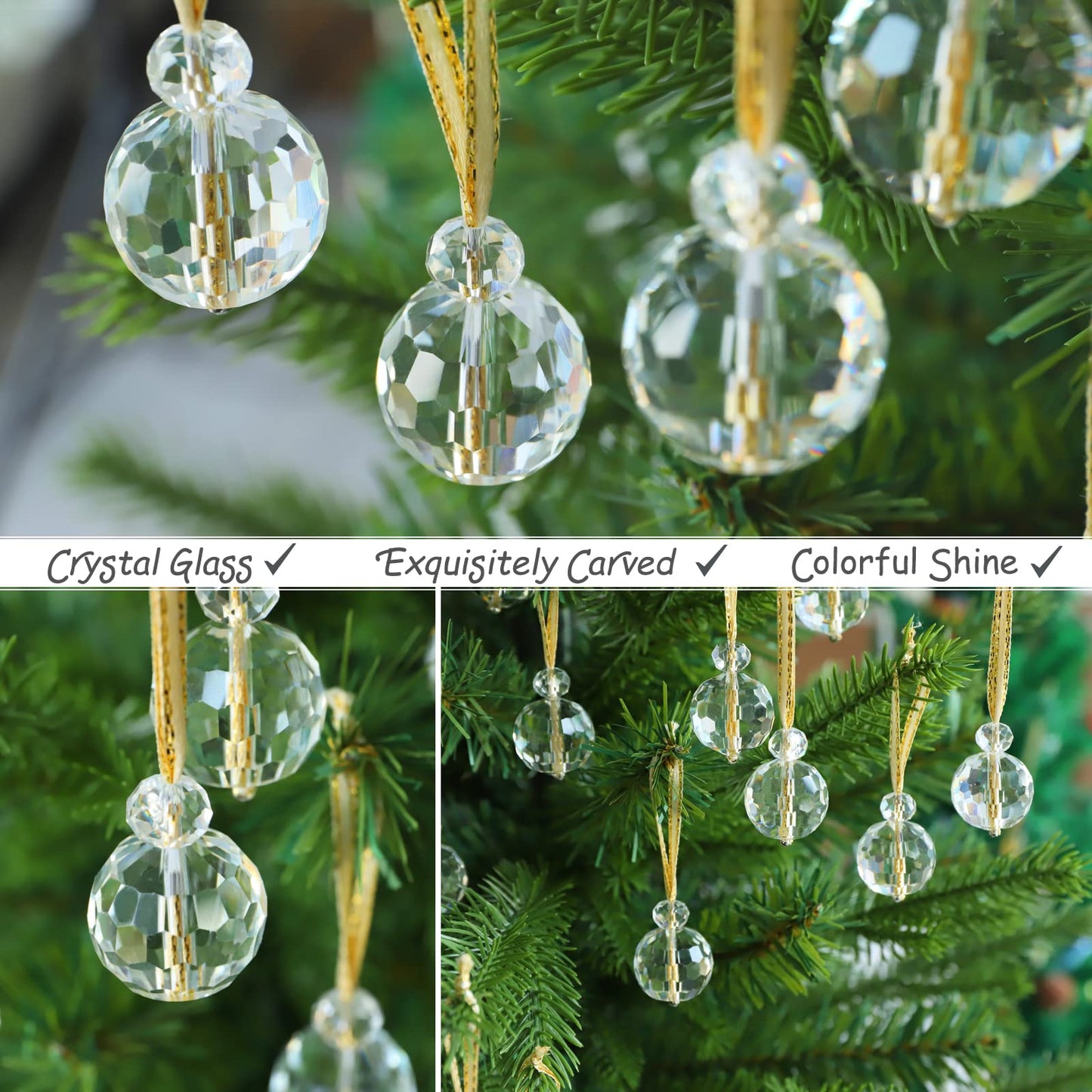 12 Pcs Clear Crystal Glass Christmas Balls Ornaments, 0.87" Mini Prism Ball Christmas Tree Decorations, Hanging Crystal Ornament Clearance for Xmas Wedding Party Home Decor(Clear)