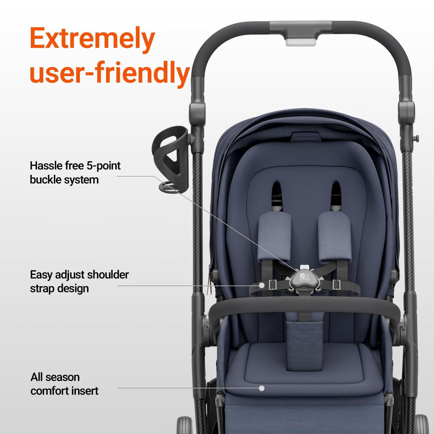 MAMAZING Air Lux Baby Stroller, Carbon Fiber Frame Only 15.8lbs, Compact Fold Toddler Stroller with Reversible Seat with Infant Insert, Included UPF 50+ Canopy, Large Storage Basket & Car Seat Adapter