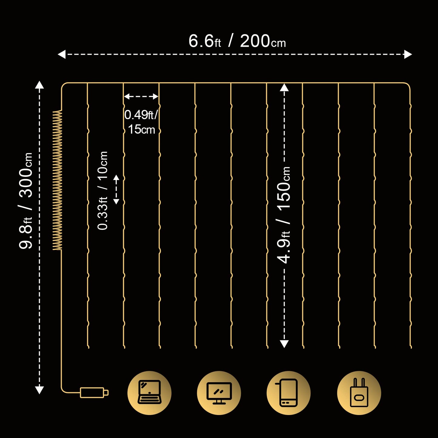 Meonum 1 Pack 195LED Curtain Tapestry Backdrop String Lights, Each 13 Strings 6.6 x 5 ft Tapestry Fairy String Light, 8 Modes Window Wall Hanging Light Strings for Bedroom Christmas Curtain Decor