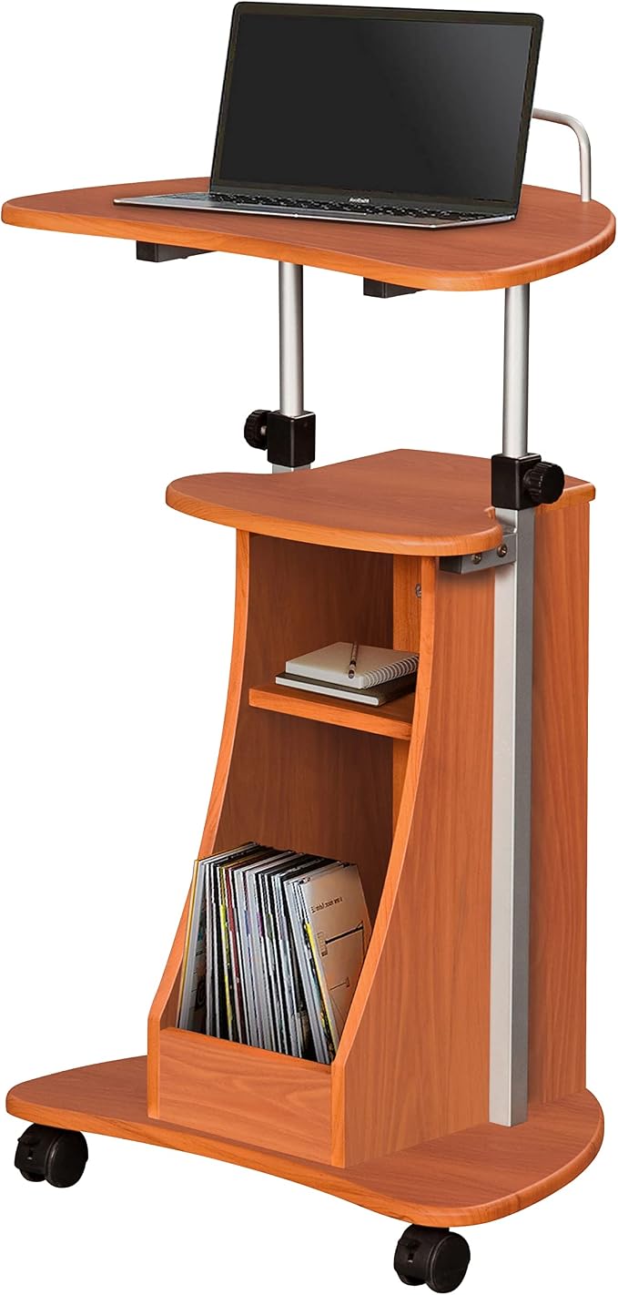 Adjustable Height Laptop Cart With Storage. Color: Woodgrain