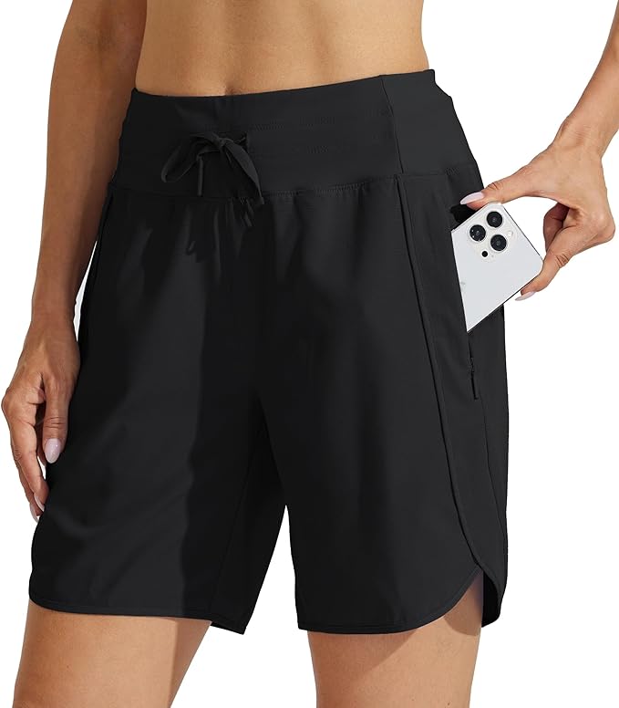 Willit Women's 7" Athletic Running Shorts Long Workout Hiking Shorts Quick Dry High Waisted Active Zipper Pocket(X-Small)