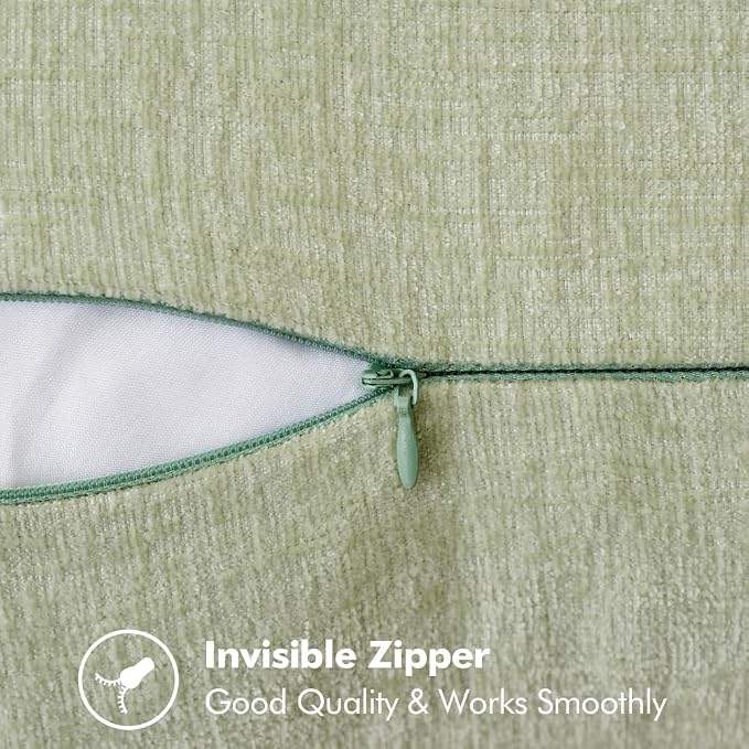 MIULEE Pack of 2 Summer Throw Pillow Covers 20x20 Inch Light Green Farmhouse Decorative Pillow Covers with Stitched Edge Soft Chenille Solid Dyed Pillow Covers for Couch Sofa Bed Living Room