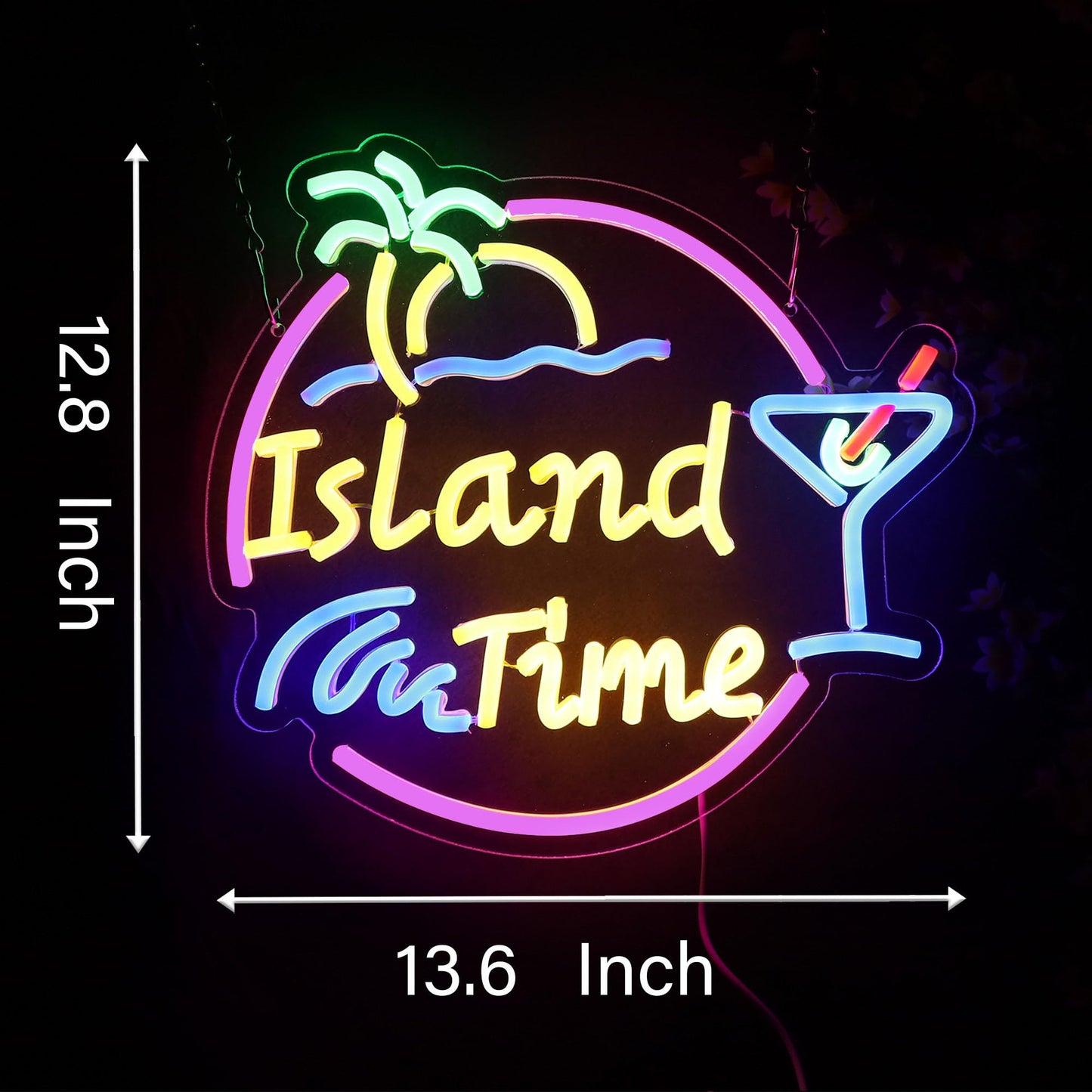 Island Time Neon Sign Island Bar Neon Sign Wall Decor Suitable for Bar Party Shop Man Cave Party Art Decor 14.4 * 13.2 Inch