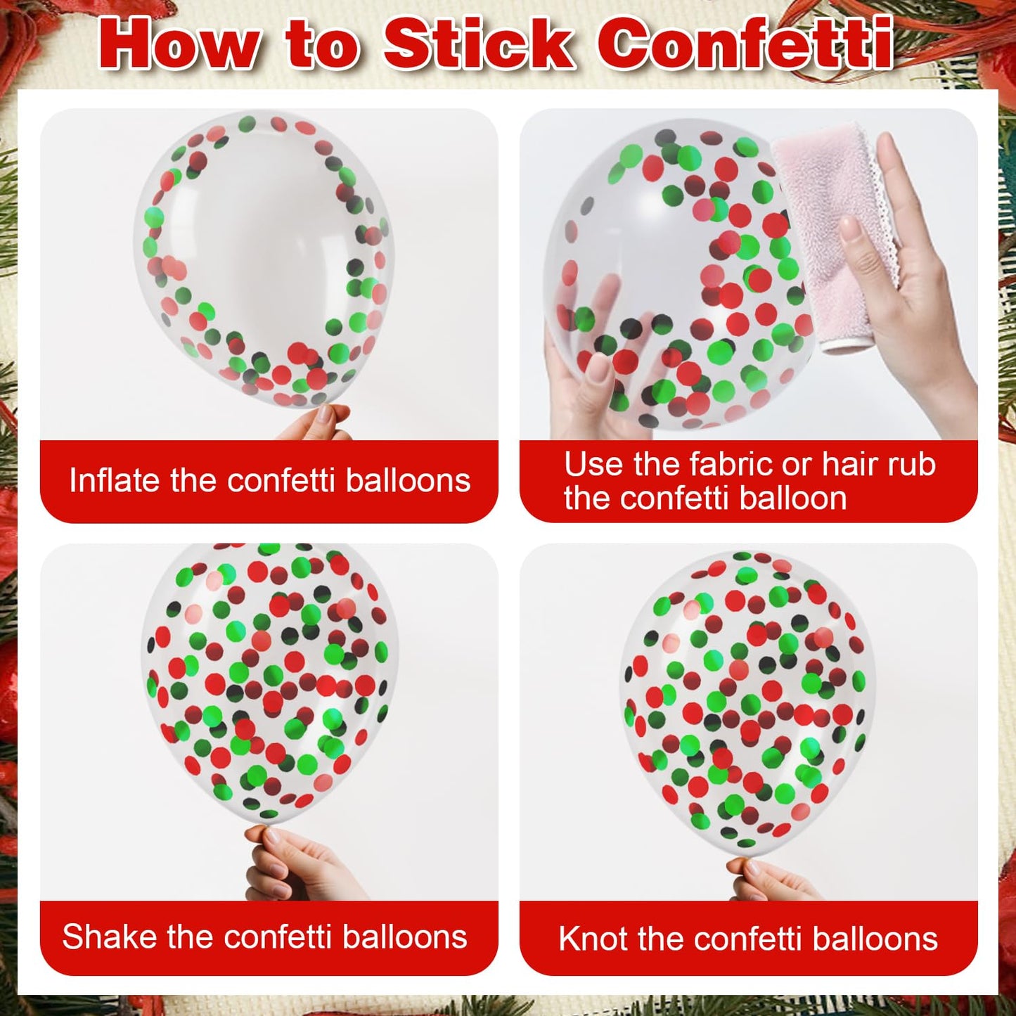 60 Pcs 12 Inch Christmas Balloons Red Green White Confetti Balloons for Birthday Wedding Festival Christmas New Year Holiday Decoration