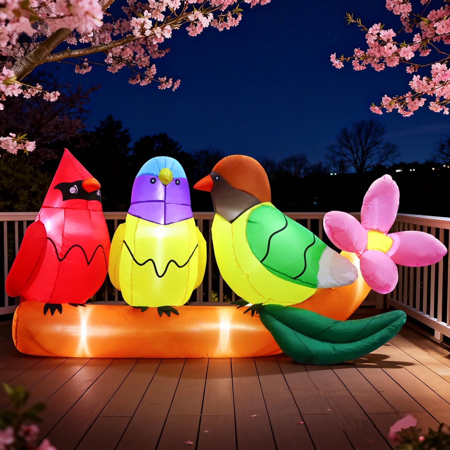 DomKom 8FT Long Inflatables Bird Gifts with Flower Outdoor Decoration, Blow Up Decoration, Built-in LED Lights Decor, Garden, Lawn, Yard, Patio,