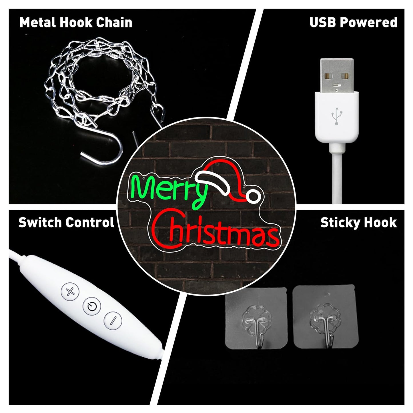 Merry Christmas Neon Signs, Dimmable Merry Christmas LED Light Sign For Holiday Party Home Bar Decoration, USB Powerd Christmases Neon Lights For Wall Decor Festival Celebration 14.96" × 9.45"