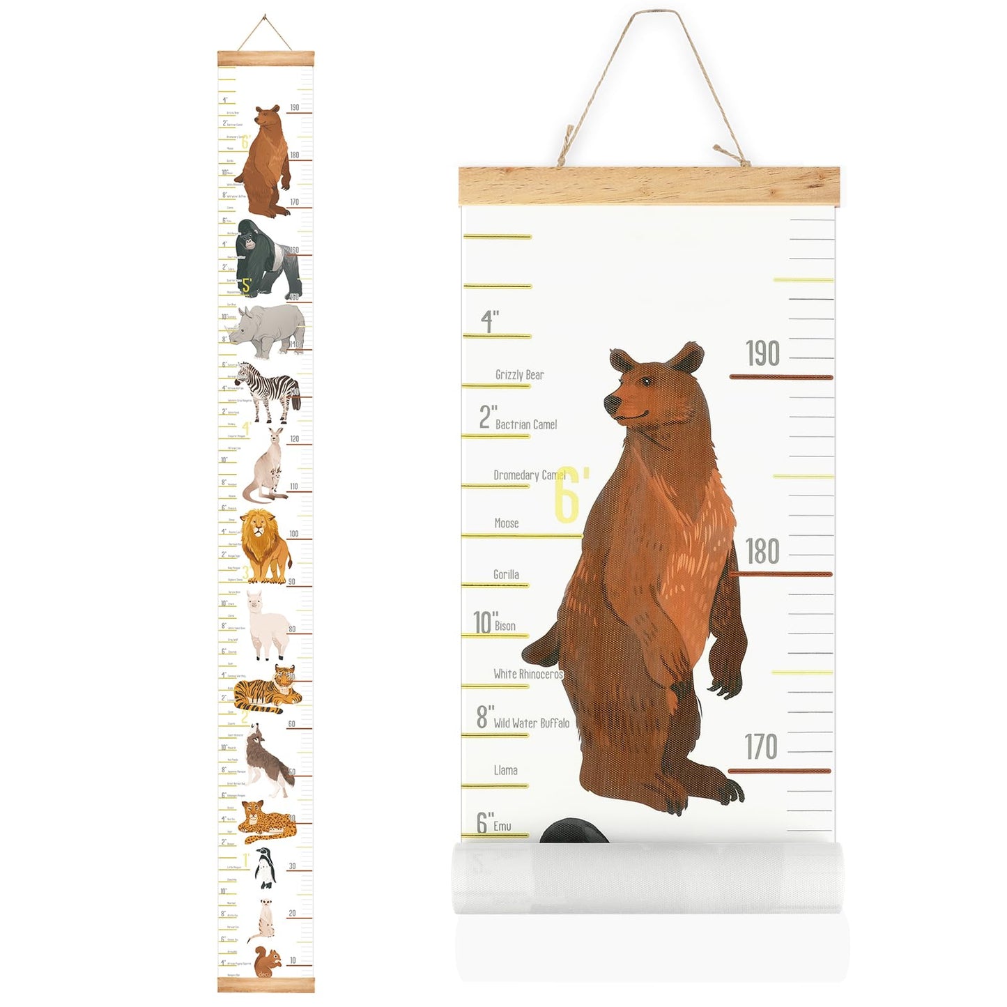 Mibote Baby Growth Height Chart Handing Ruler Wall Decor for Kids, Canvas Removable Height Growth Chart 79" x 7.9" (Animal)