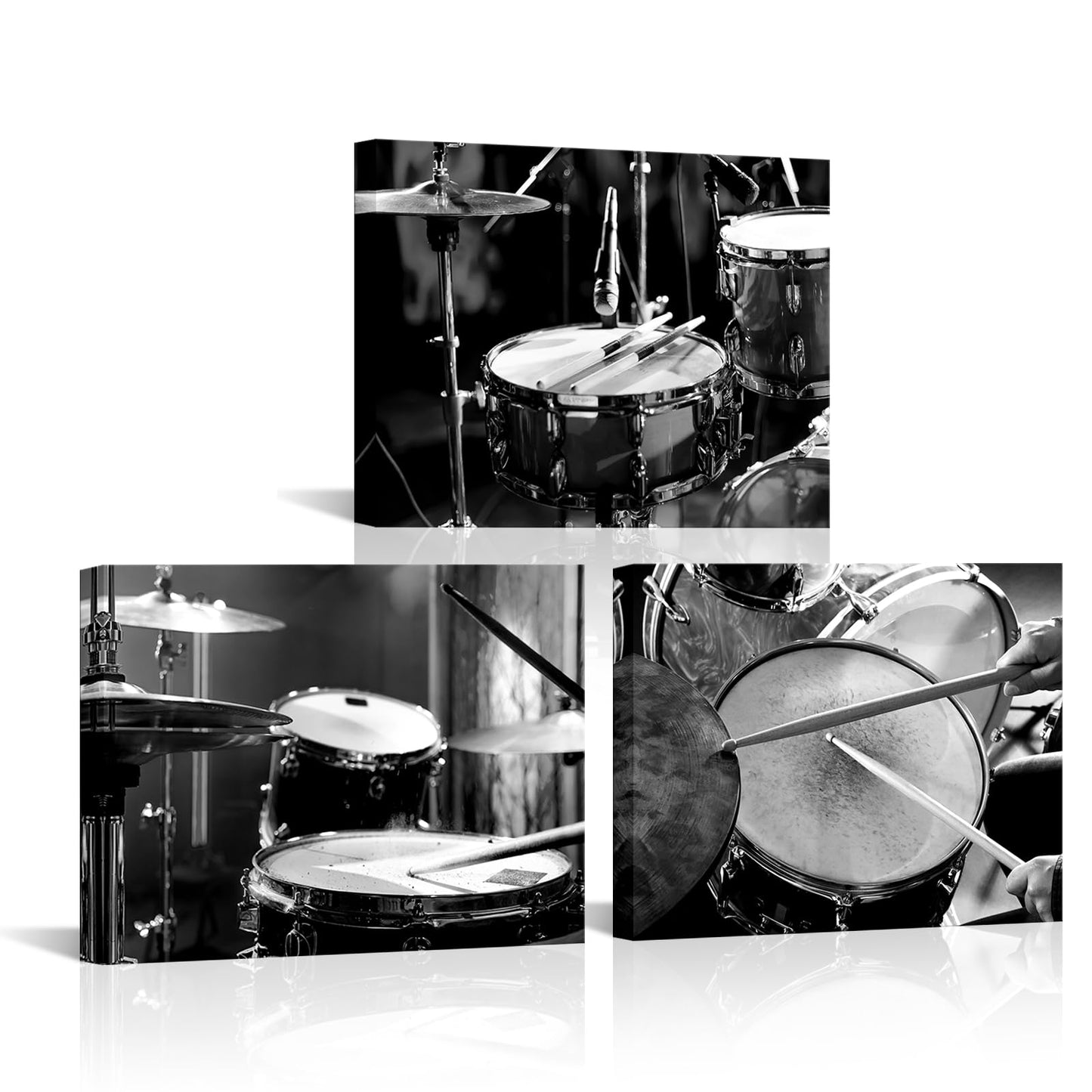 LyerArtork 3 Piece Music Wall Art Canvas Prints Black and White Rock Band Shelf Drum Set Musical Instruments Pictures Artwork Wall Decor for Home Living Room Musical Studio 12x16inchx3
