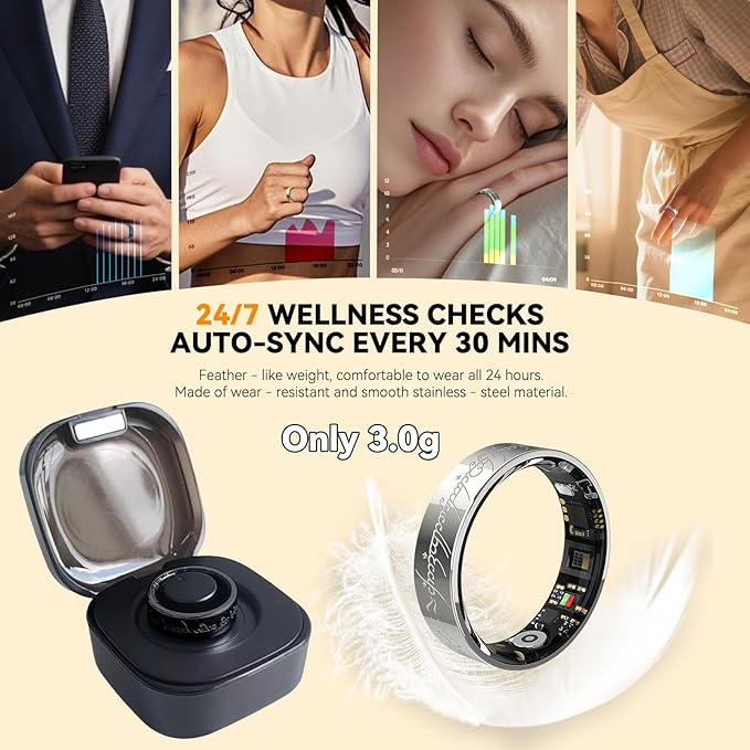 Ultra Smart Ring for Women Men,Health Fitness Tracker with Sleep/Blood Pressure/Oxygen Monitoring, Heart Rate & Activity Tracking,IP68 Waterproof, 5+Day Battery,No Subscription Fee 1-Silver 12