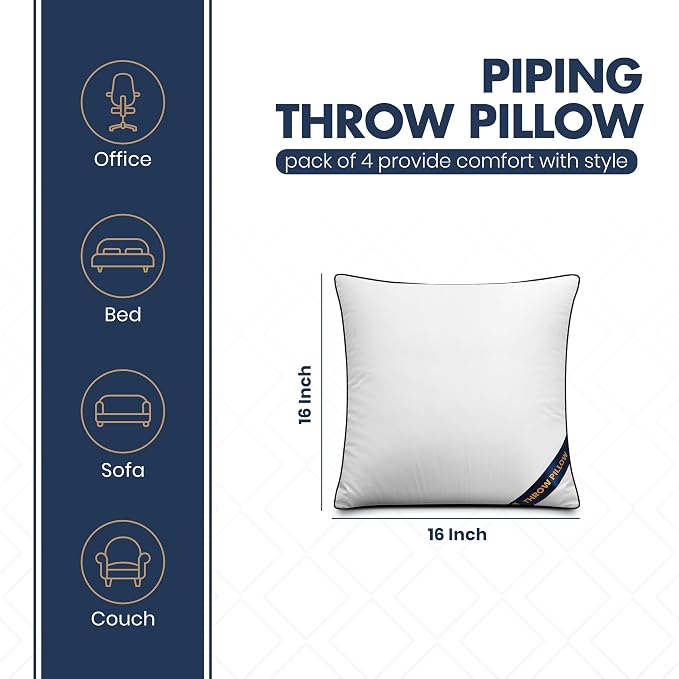 Utopia Bedding Throw Pillow Inserts (Pack of 4, White), 16 x 16 Inches Decorative Indoor Pillows for Sofa, Bed, Couch, Cushion Sham Stuffer
