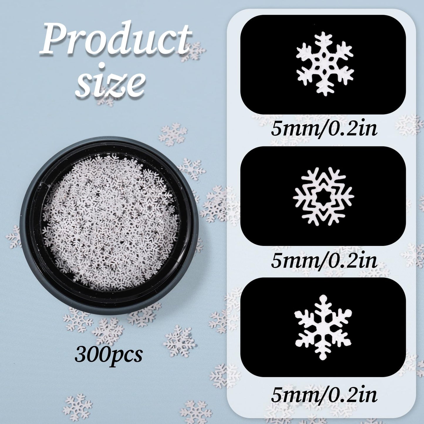 300PCS Mini Metal Snowflake, 0.2 Inch White Small Christmas Craft Embellishments Winter Tiny Snowflake Ornaments for DIY Party Decor Christmas Home Decoration