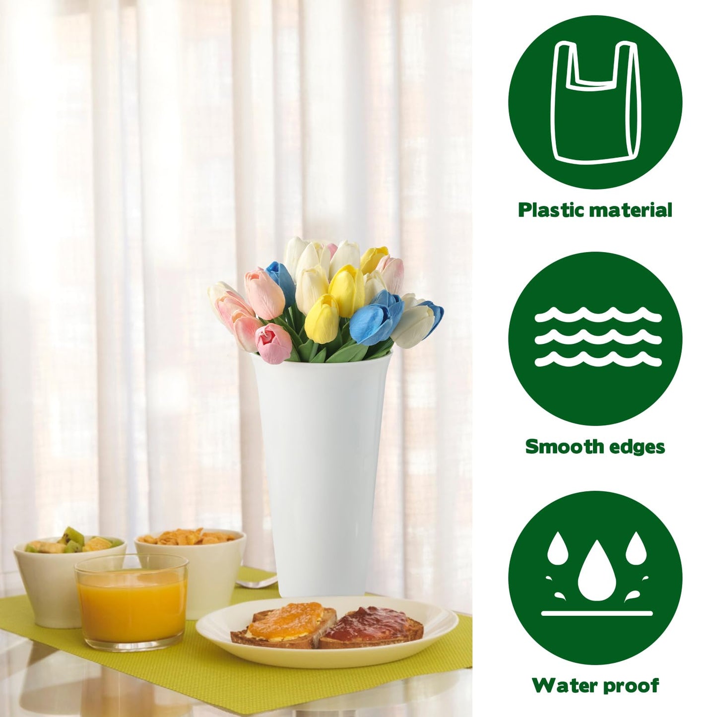 8 Pack Modern Round Vases Flower Buckets, 9.84 Inch Plastic Floral Flower Vases for Centerpieces Floral Display Decorative Buckets Table Home Bridal Shower Wedding Festival Decorations