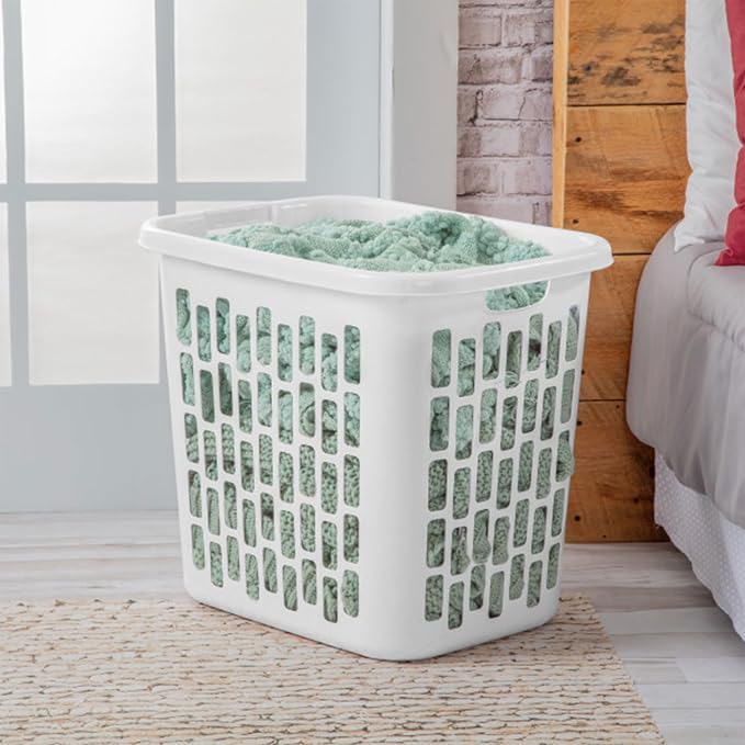 Sterilite Easy Carry Laundry Hamper, Ventilation Holes and Handles to Carry Clothes Between the Laundry Room and Bedroom, Plastic, White, 4-Pack