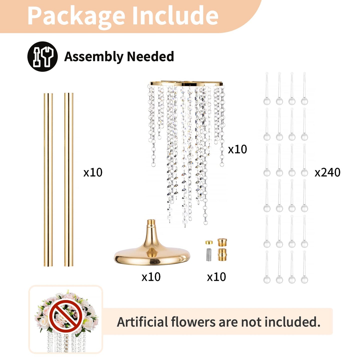 NUPTIO Gold Vases for Centerpieces Wedding - 10 Pcs 21.7in Tall Vase Centerpieces for Tables - Chandelier Flower Stand Bulk