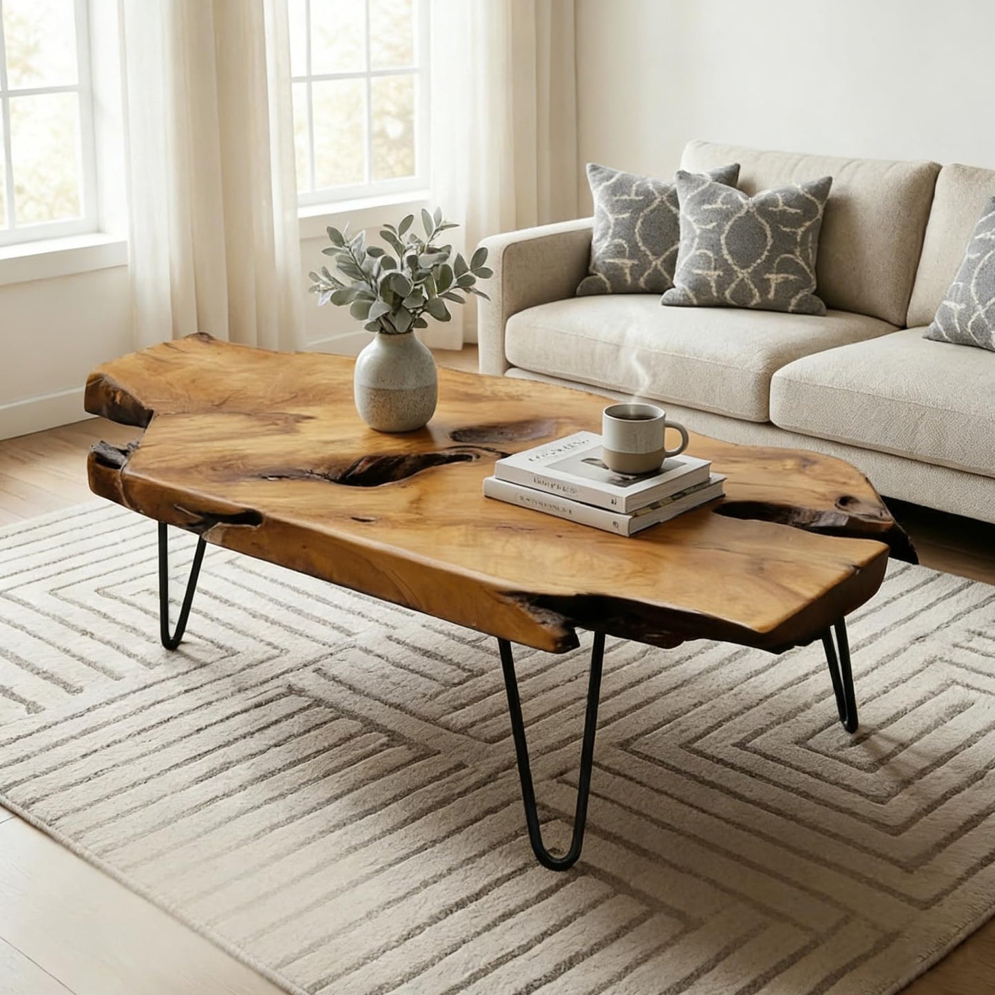 Nalvyue Natural Wood Coffee Table, Live Edge Coffee Table for Living Room, Unique Desktop