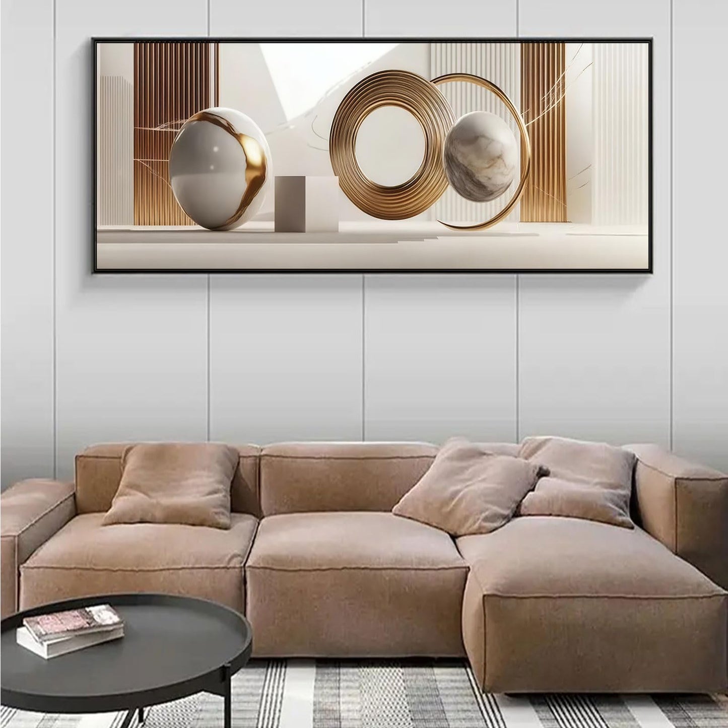 Yutjafa Extra Large Geometric Wall Art Modern Abstract Neutral Line Decor painting Pictures Nordic Gold White 2D Posters Canvas Prints for Bedroom Office Hallway Hotel Home Decoration No Frames