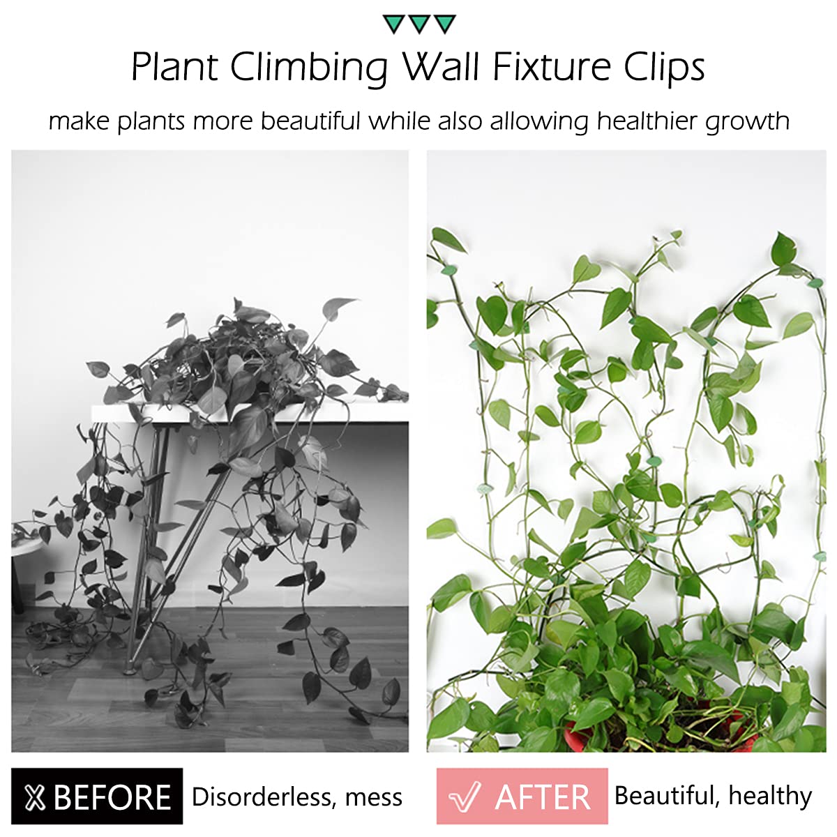 LUCKJUJU 40 Pcs Plant Climbing Wall Fixture Clips Self-Adhesive Hook Vines Traction Clips Invisible Holder Garden Green Leaf Simulation Self-Adhesive Hook Wire Fixing Supporting
