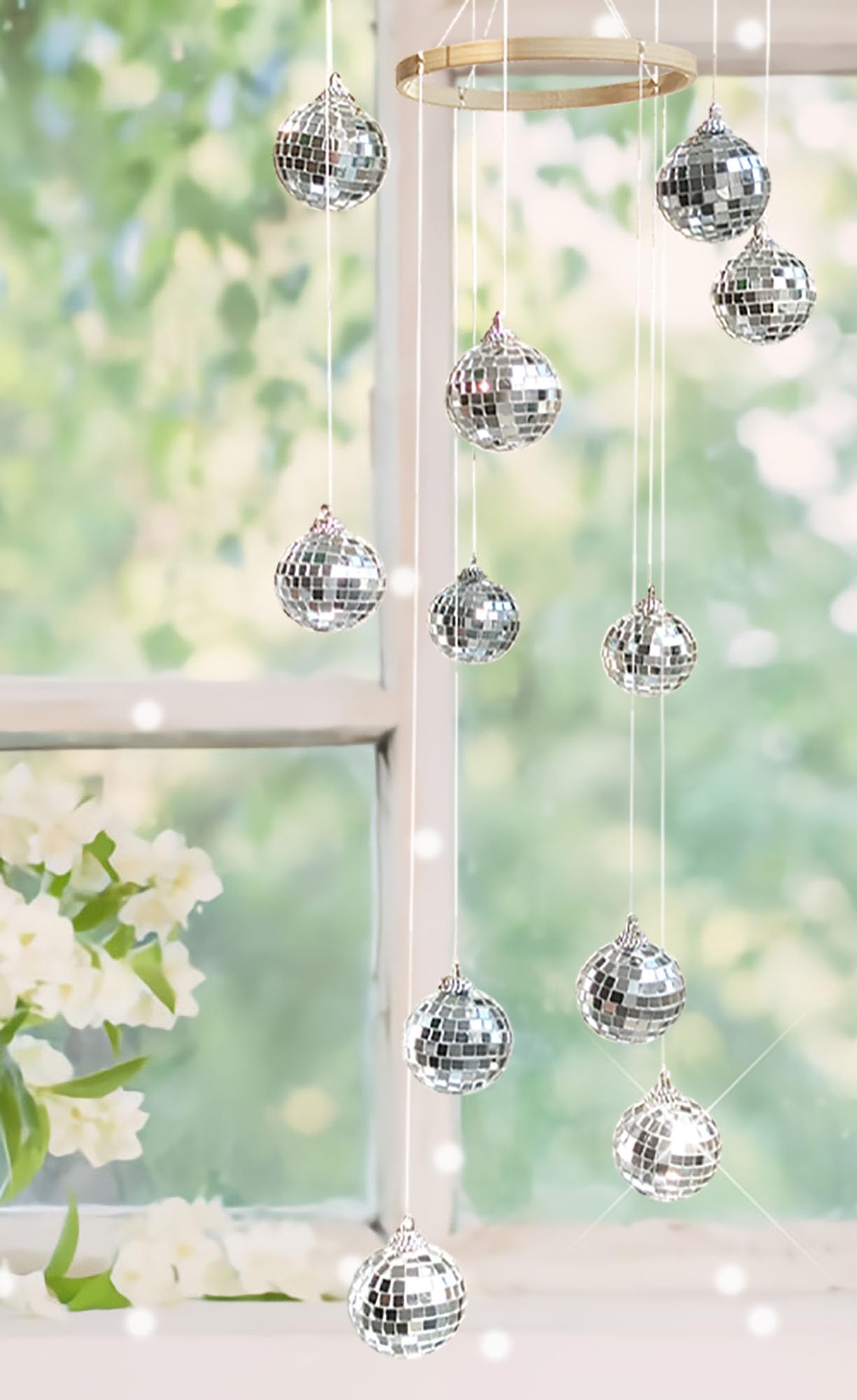 Rodudu Disco Ball Mobile Spiral Spinner Ball 32 Inch Height with Bamboo Circle for Indoor Outdoor Yard Garden Patio Home Decoration and Party Weding Festival Birthday