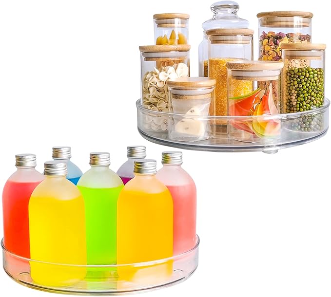 Clear Lazy-Susan Turntable Cabinet-Organizer – 2-Pack 11-Inch Lazy Susan Spice Rack Storage for Fridge Refrigerator Pantry