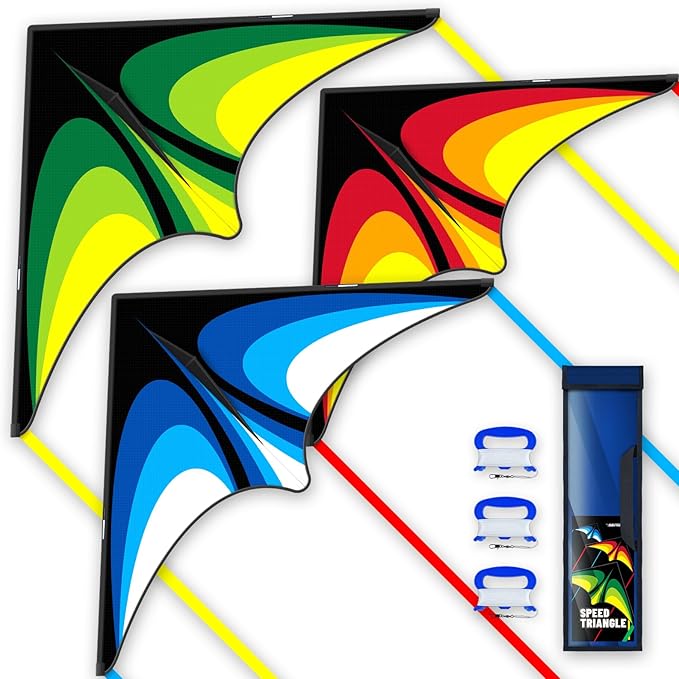 Red Green Blue Three Piece Large Delta Kite,Extremely Easy to Launch for Beginners,Kites for Kids and Adults,Kite for Outdoor Activities Family Parties and Beach Games(Green+Red+Blue, 3)
